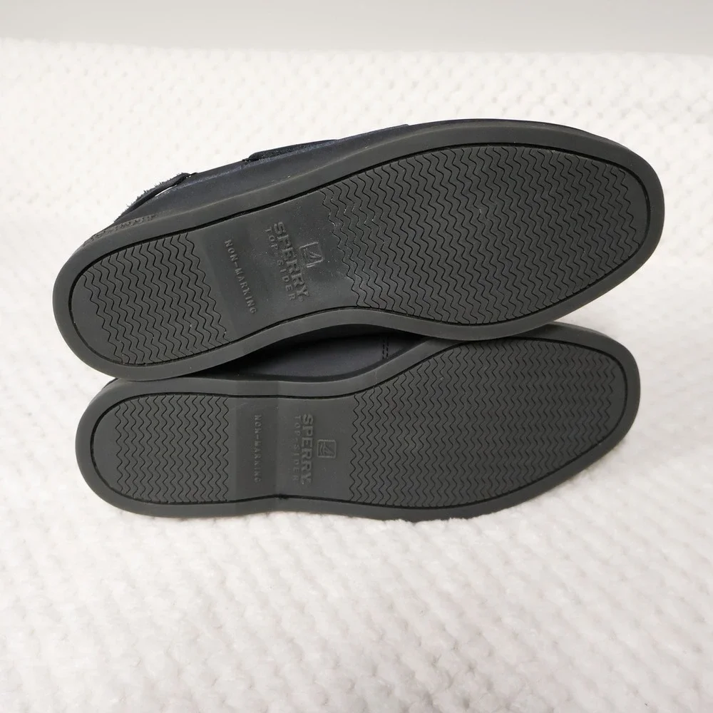 Sperry Mens 5.5M Boat Shoes Black Leather Top-Sider YB57441 Loafers